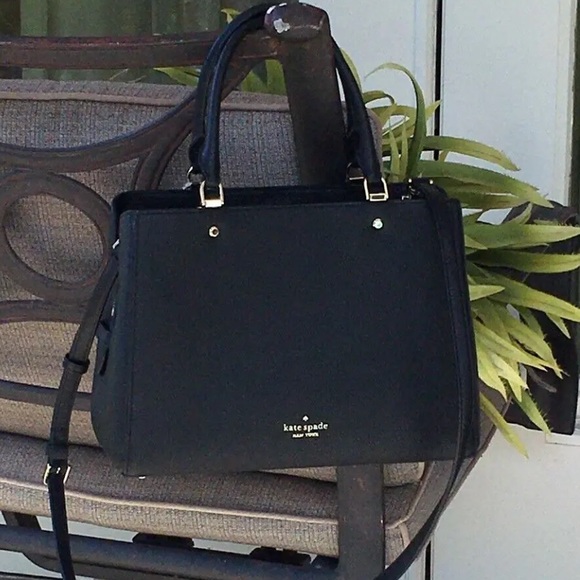 KATE SPADE LEILA MEDIUM TRIPLE COMPARTMENT SATCHEL SHOULDER BAG BLACK LEATHER - Picture 8 of 14